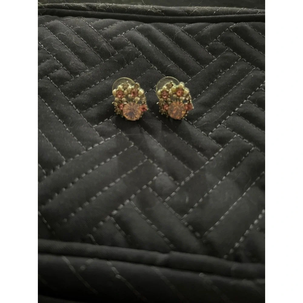 Pink Rhinestone Button Earrings Vintage Style Glam‎ Statement Jewelry